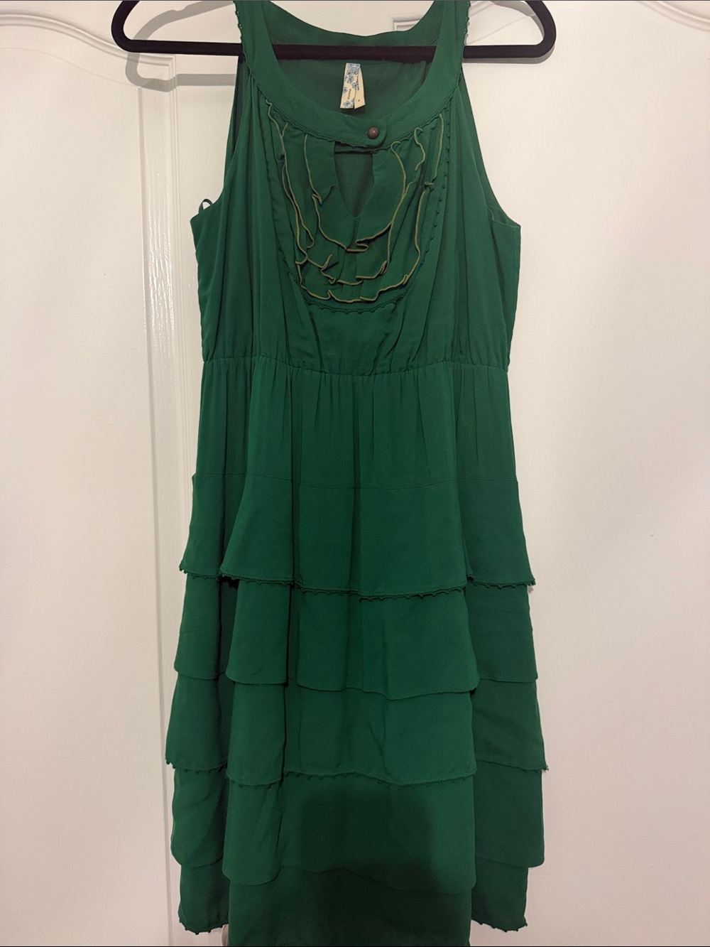 Maeve by Anthropologie Green Tiered Ruffle Sleeveless Dress Size 8